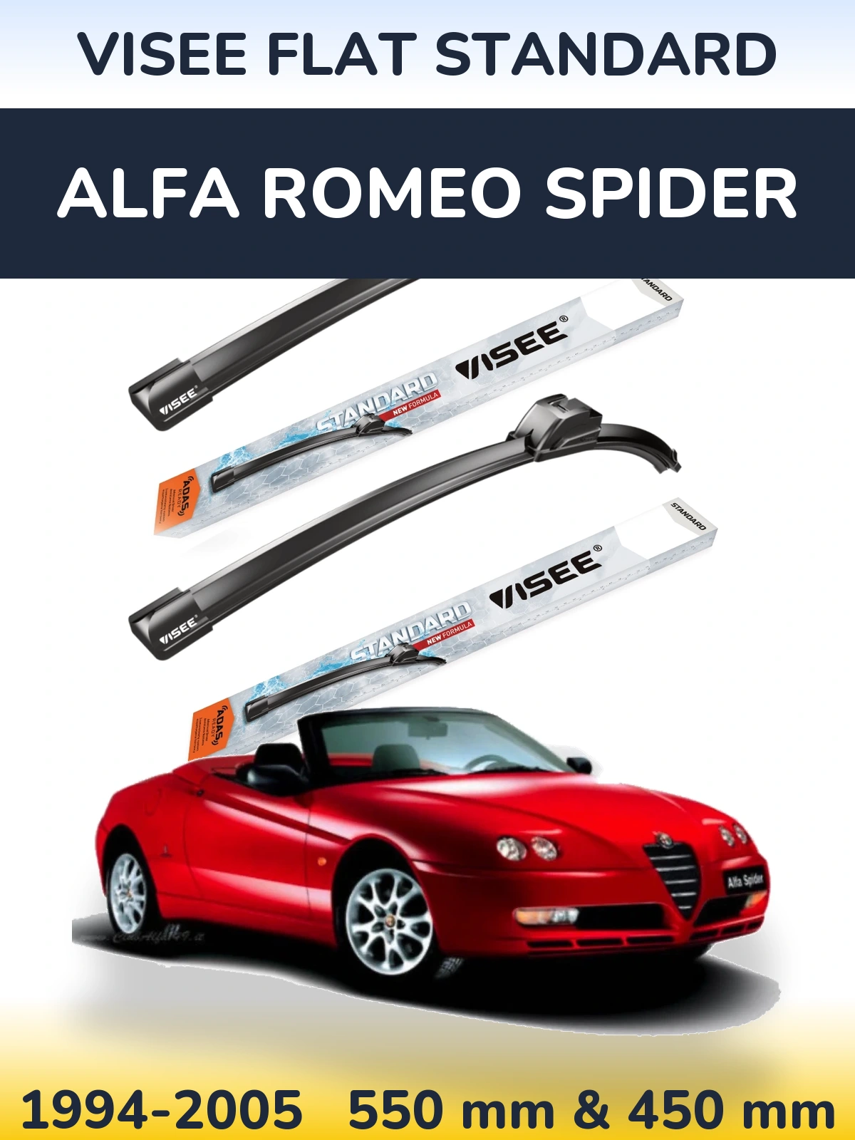 Front wiper blade set VISEE FLAT STANDARD 550 & 450 mm for Alfa Romeo Spider 1994-2005