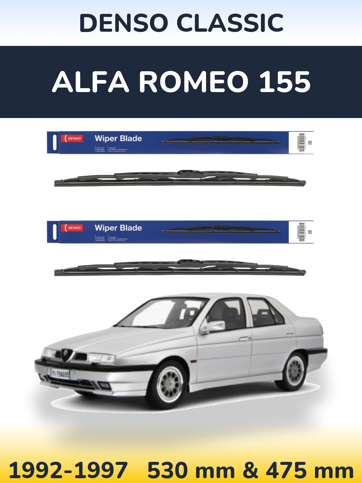 Комплект передніх щіток Denso Classic 530 & 475 мм для Alfa Romeo 155 1992-1997