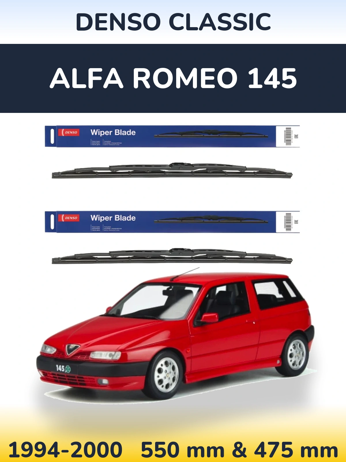 Front wiper blade set Denso Classic 550 & 475 mm for Alfa Romeo 145 1994-2000