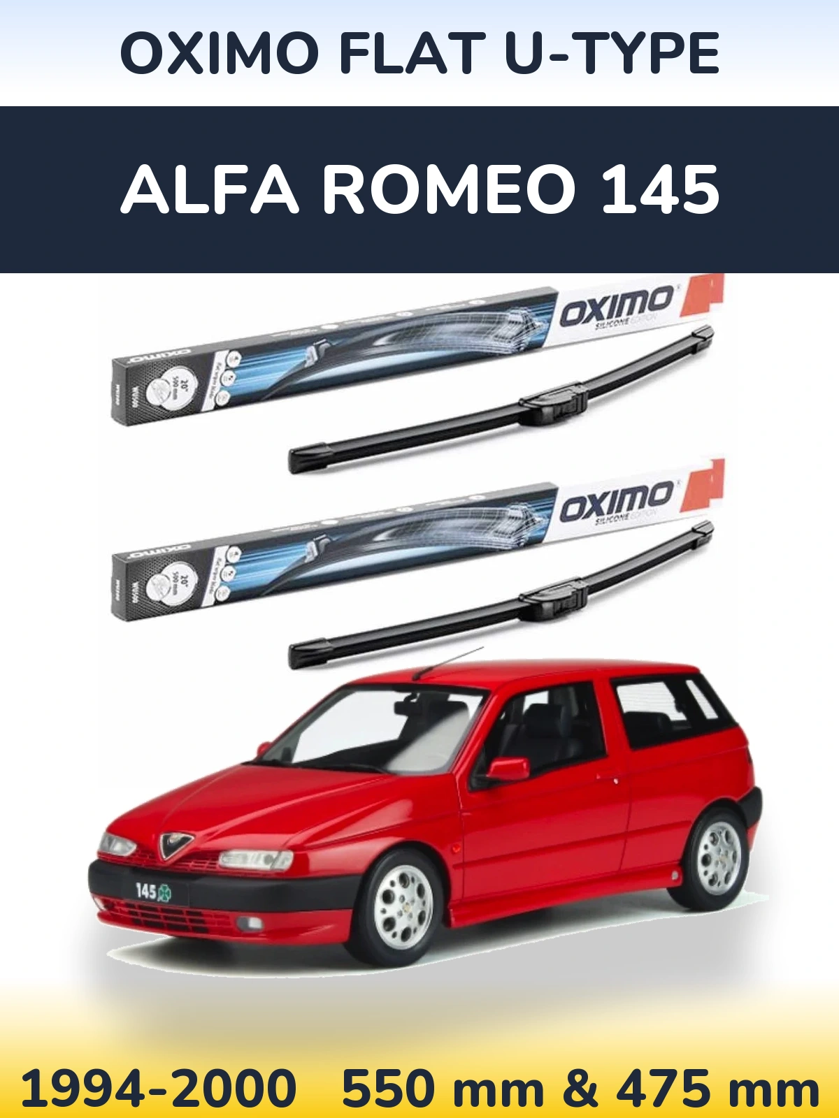 Front wiper blade set Oximo Flat U-type 550 & 475 mm for Alfa Romeo 145 1994-2000