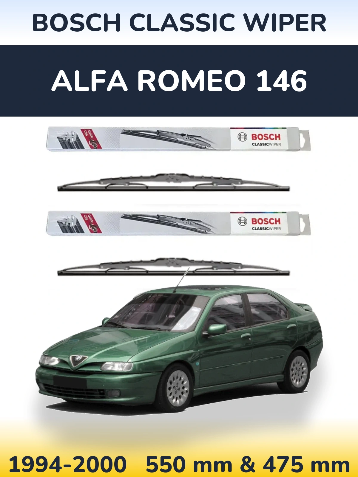 Комплект передних дворников BOSCH Classic Wiper 550 & 475 мм для Alfa Romeo 146 1994-2000