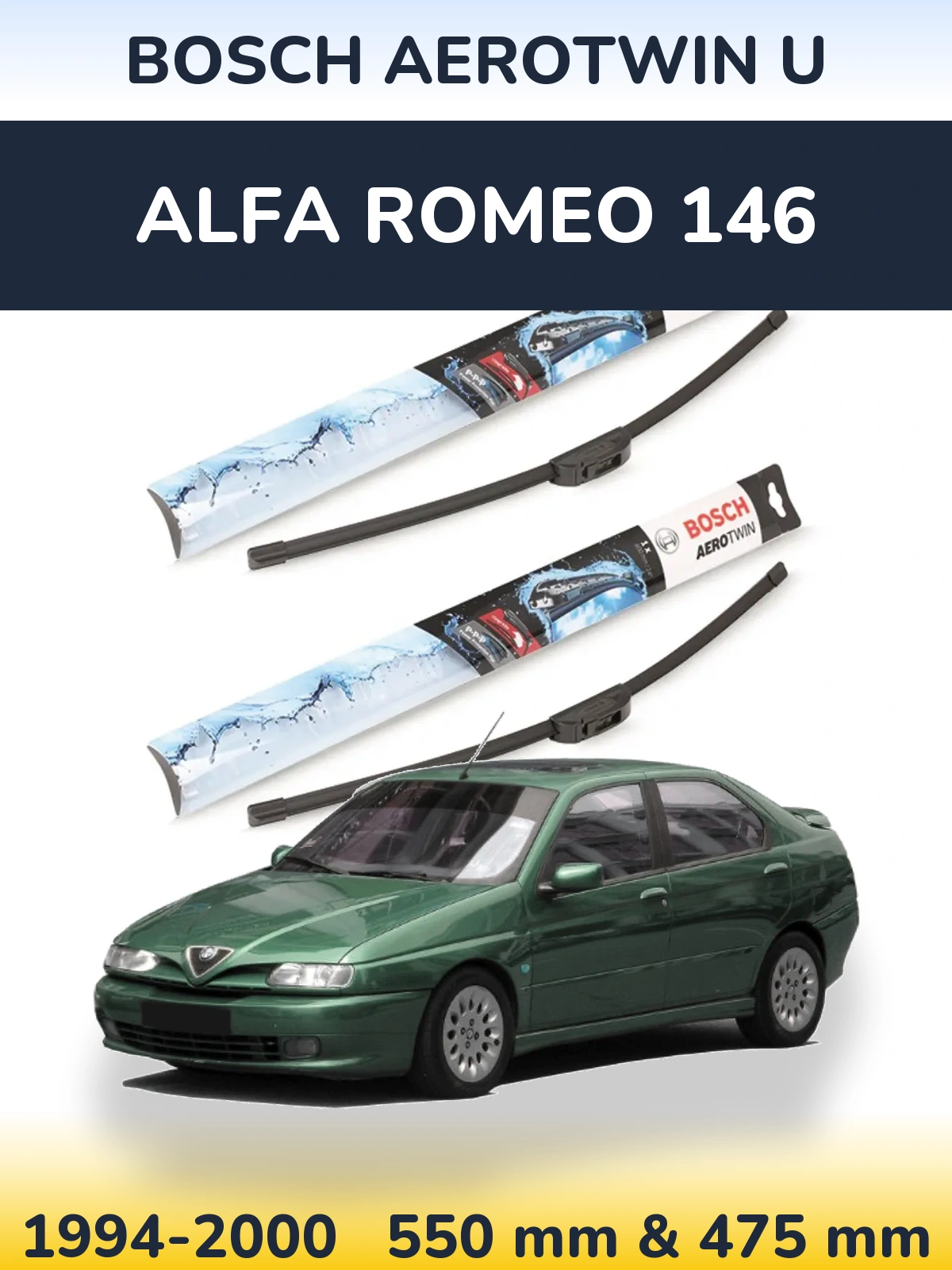 Комплект передних дворников BOSCH AeroTwin U 550 & 475 мм для Alfa Romeo 146 1994-2000