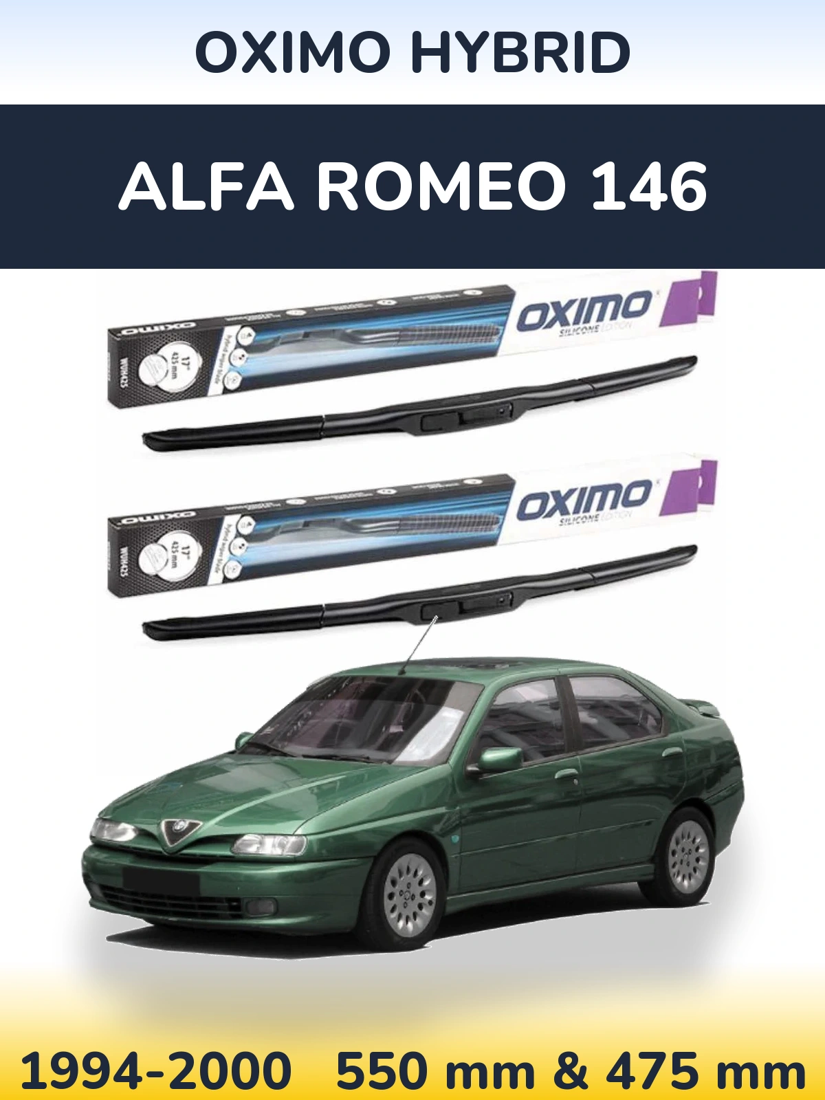 Комплект передніх щіток Oximo Hybrid 550 & 475 мм для Alfa Romeo 146 1994-2000