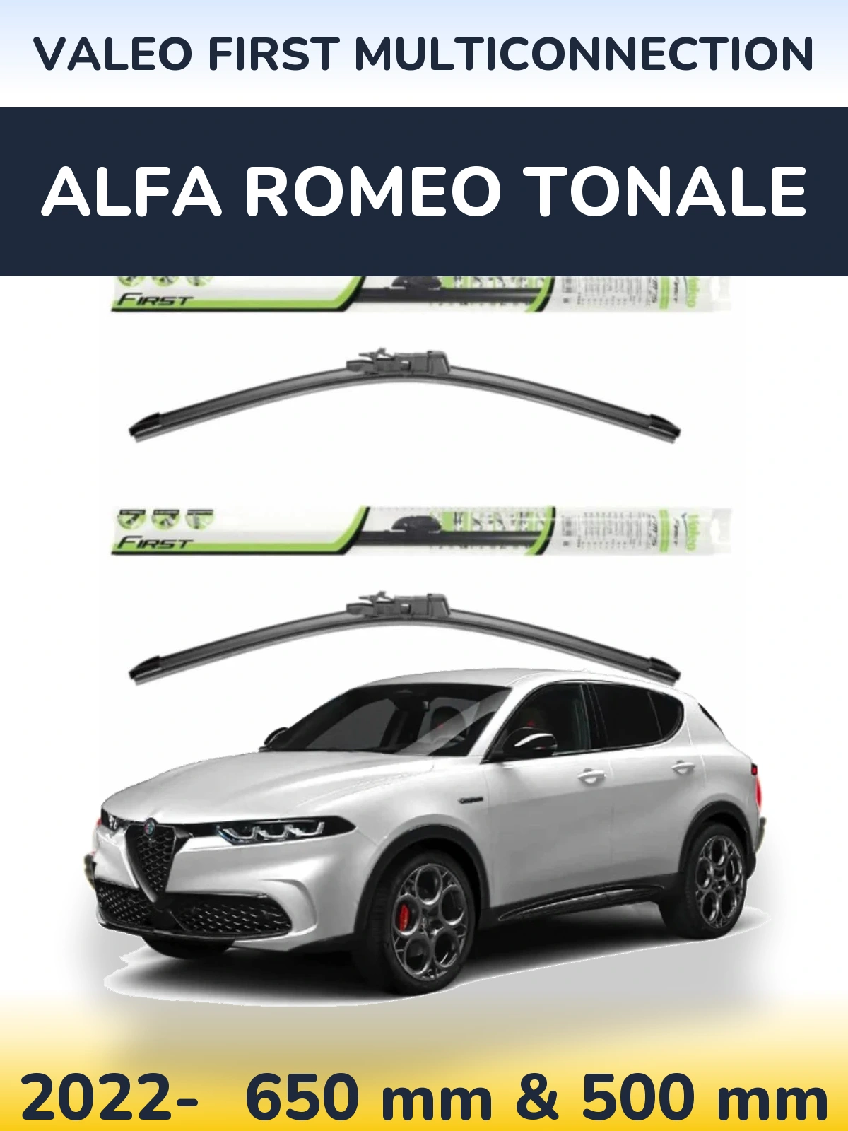 Front wiper blade set Valeo First MultiConnection 650 & 500 mm for Alfa Romeo Tonale 2022-2026
