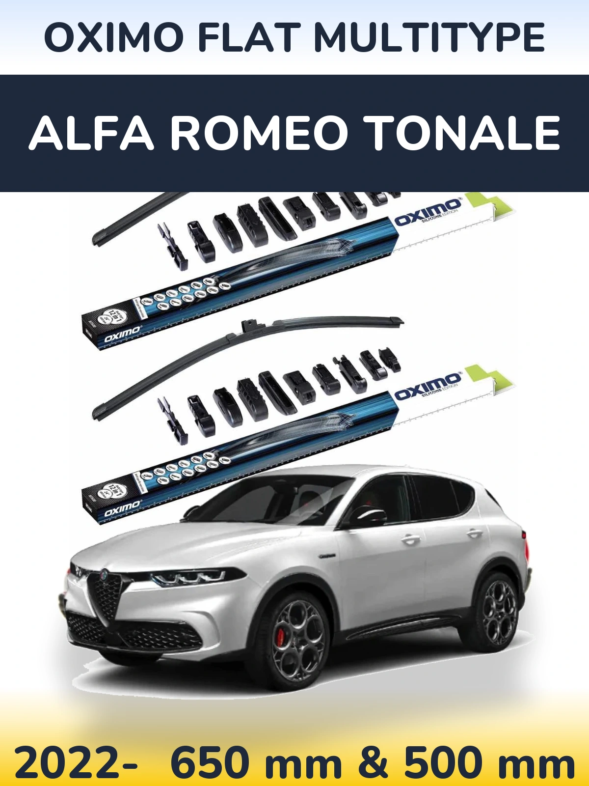 Комплект передніх щіток Oximo Flat MultiТипe 650 & 500 мм для Alfa Romeo Tonale 2022-2026
