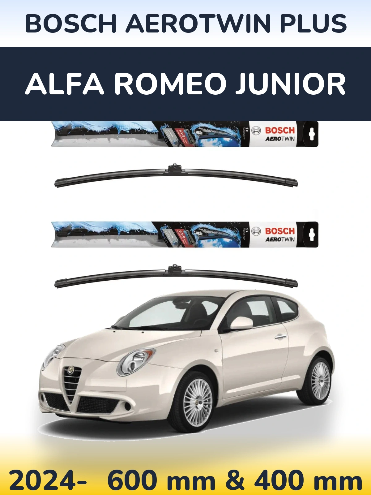 Комплект передних дворников BOSCH AeroTwin Plus 600 & 400 мм для Alfa Romeo Junior 2024-2026