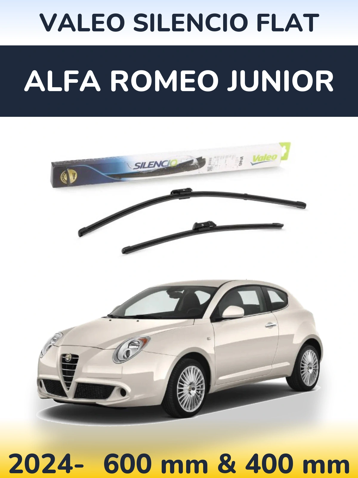 Front wiper blade set Valeo Silencio Flat 600 & 400 mm for Alfa Romeo Junior 2024-2026