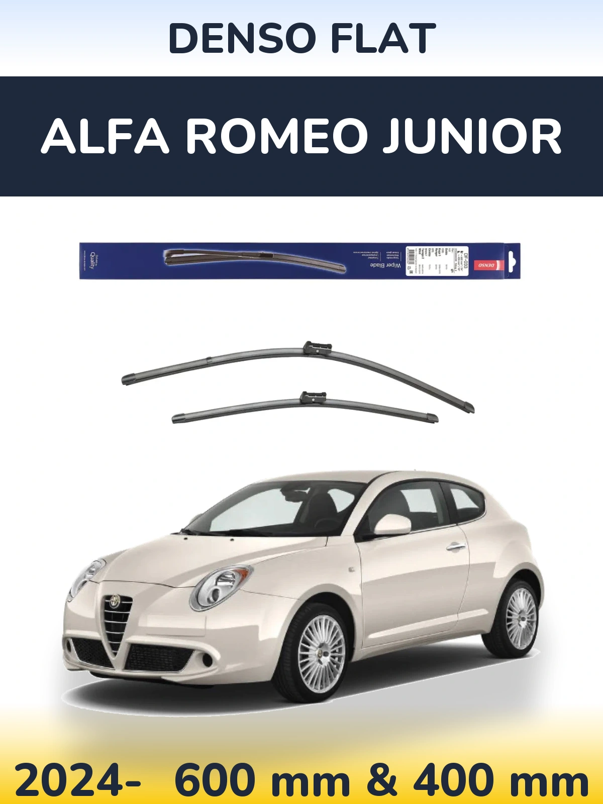 Front wiper blade set Denso Flat 600 & 400 mm for Alfa Romeo Junior 2024-2026