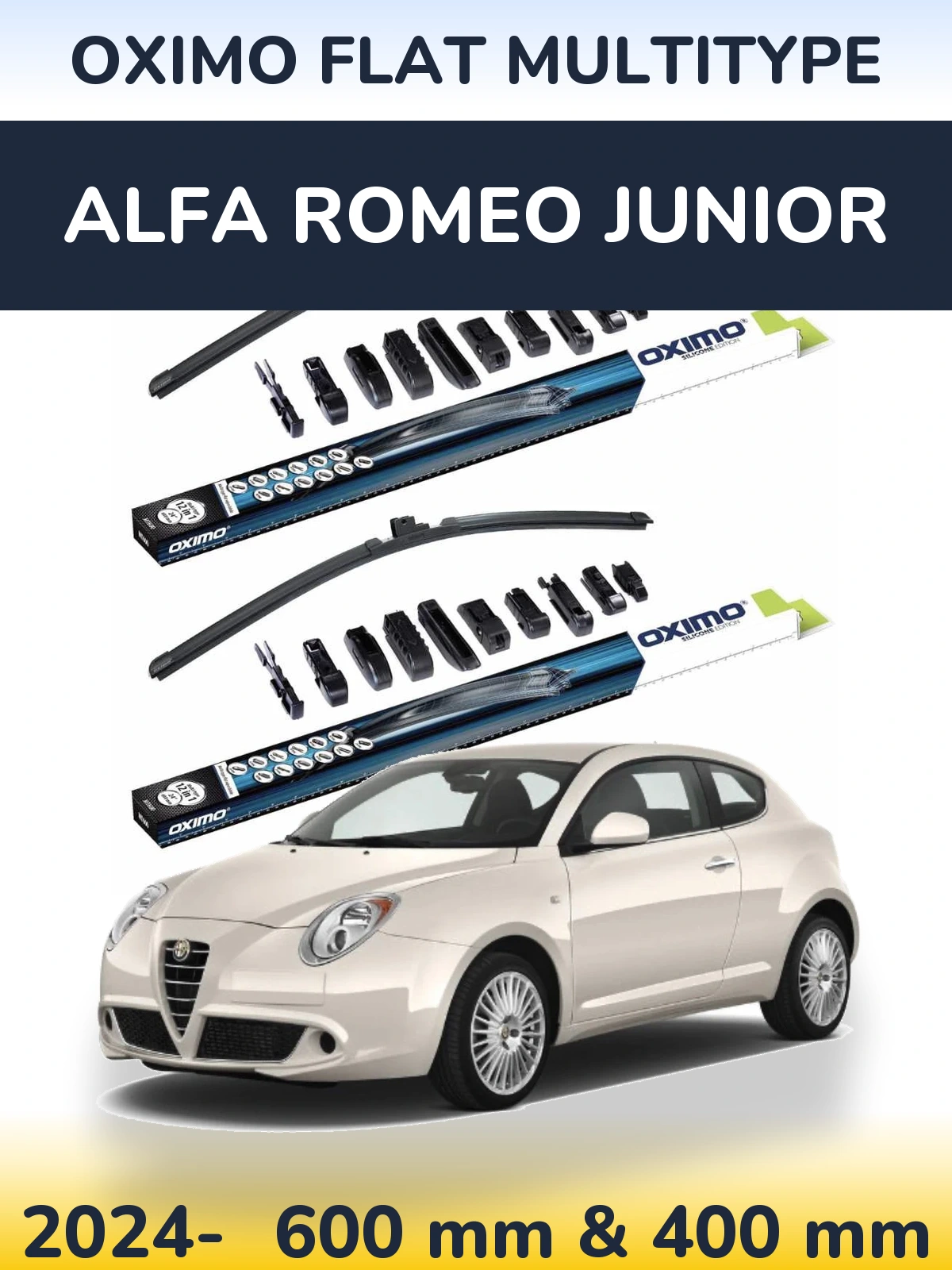 Front wiper blade set Oximo Flat MultiTipse 600 & 400 mm for Alfa Romeo Junior 2024-2026