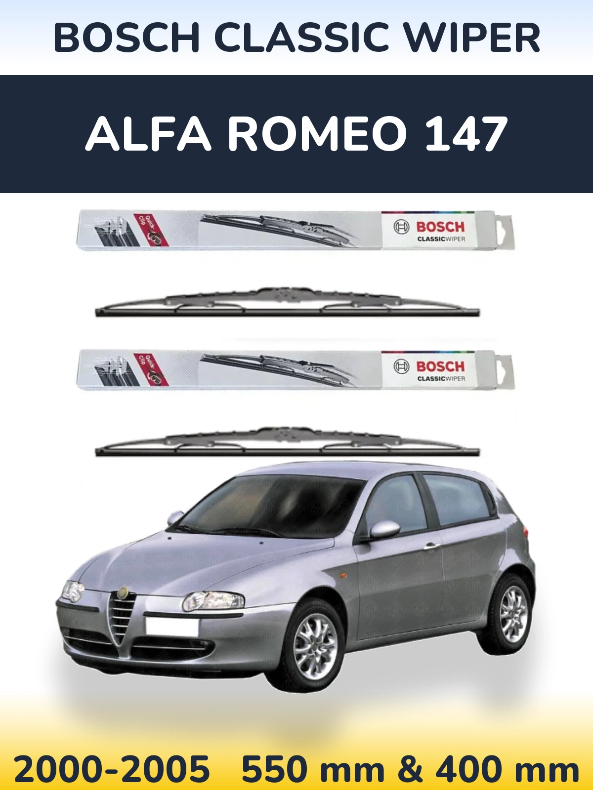 Комплект передних дворников BOSCH Classic Wiper 550 & 400 мм для Alfa Romeo 147 2000-2005