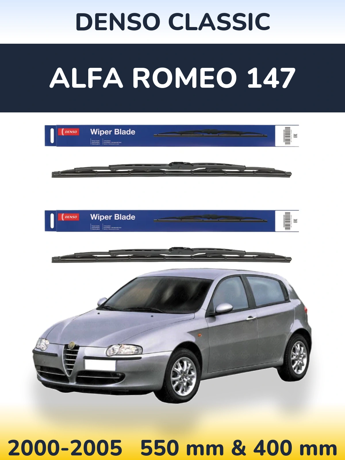 Front wiper blade set Denso Classic 550 & 400 mm for Alfa Romeo 147 2000-2005