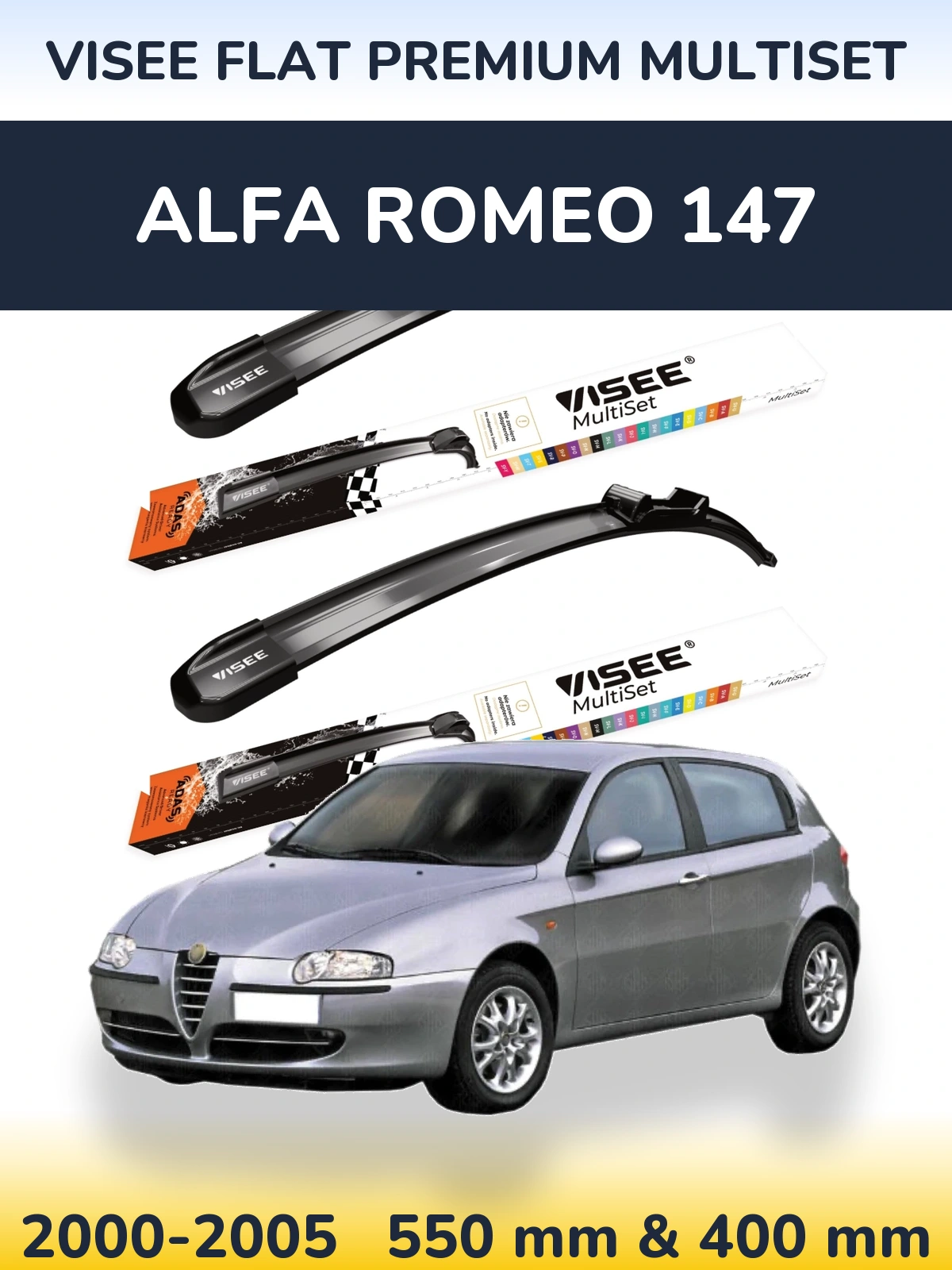 Front wiper blade set VISEE FLAT PREMIUM MultiSet 550 & 400 mm for Alfa Romeo 147 2000-2005