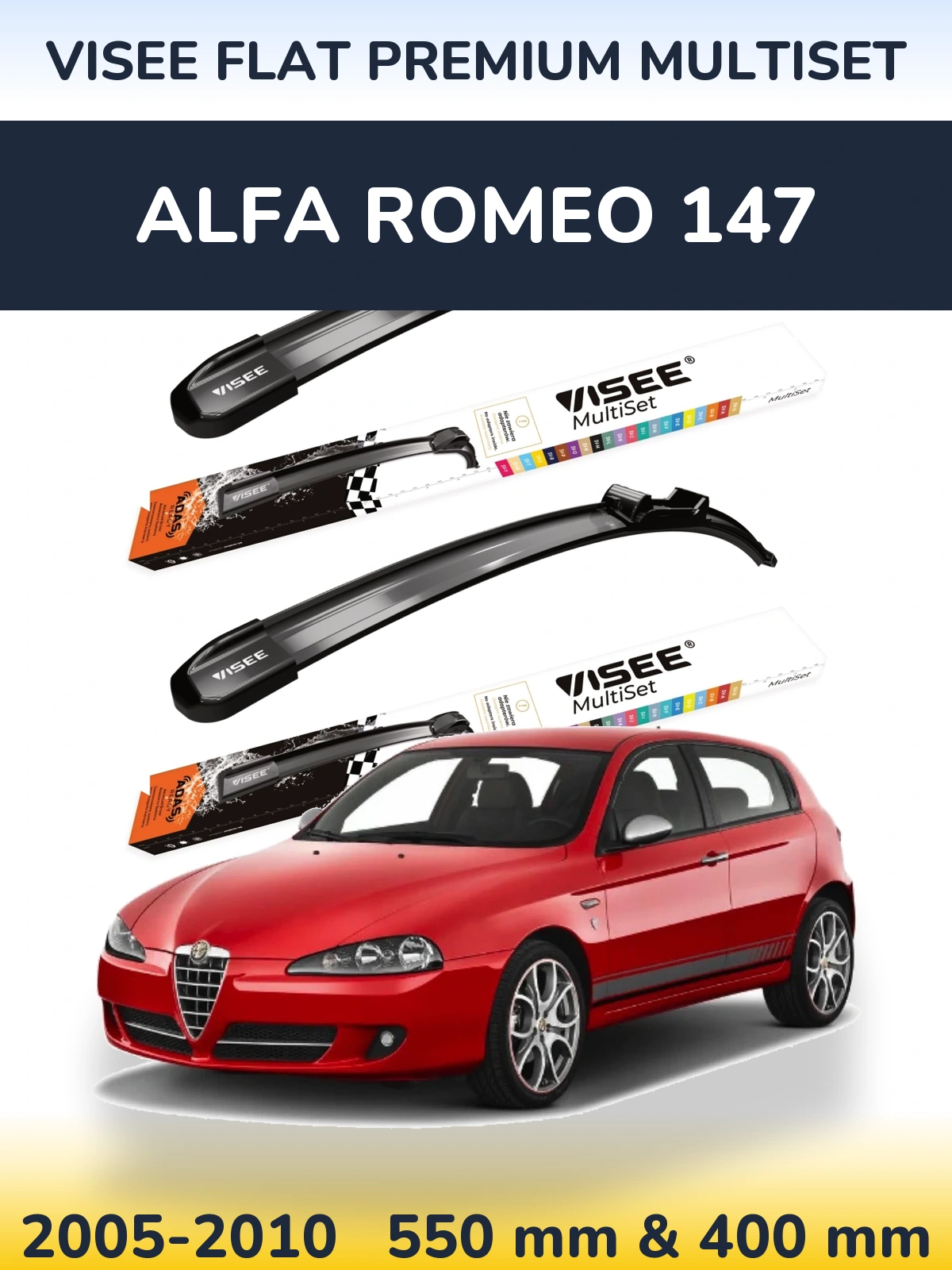 Комплект передних дворников VISEE FLAT PREMIUM MultiSet 550 & 400 мм для Alfa Romeo 147 2005-2010