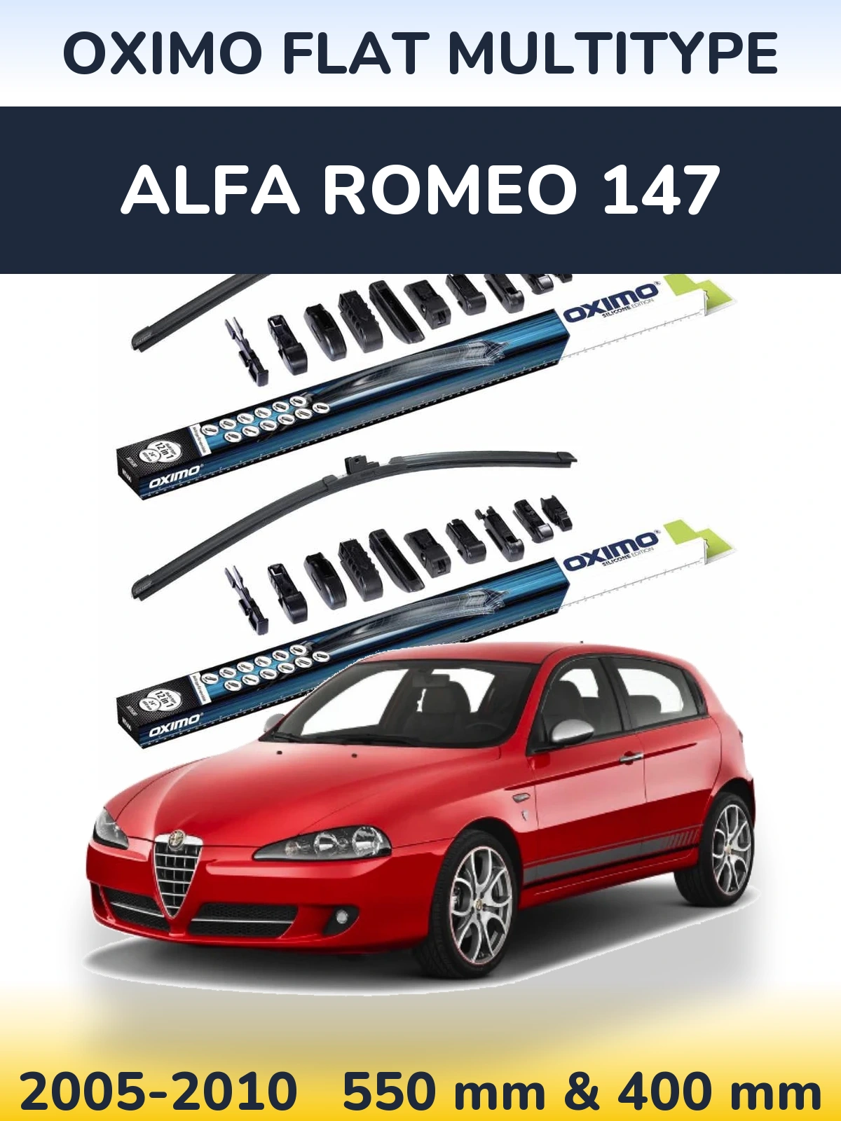 Front wiper blade set Oximo Flat MultiTipse 550 & 400 mm for Alfa Romeo 147 2005-2010