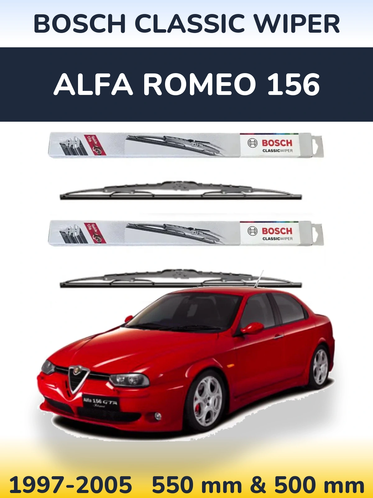 Комплект передних дворников BOSCH Classic Wiper 550 & 500 мм для Alfa Romeo 156 1997-2005