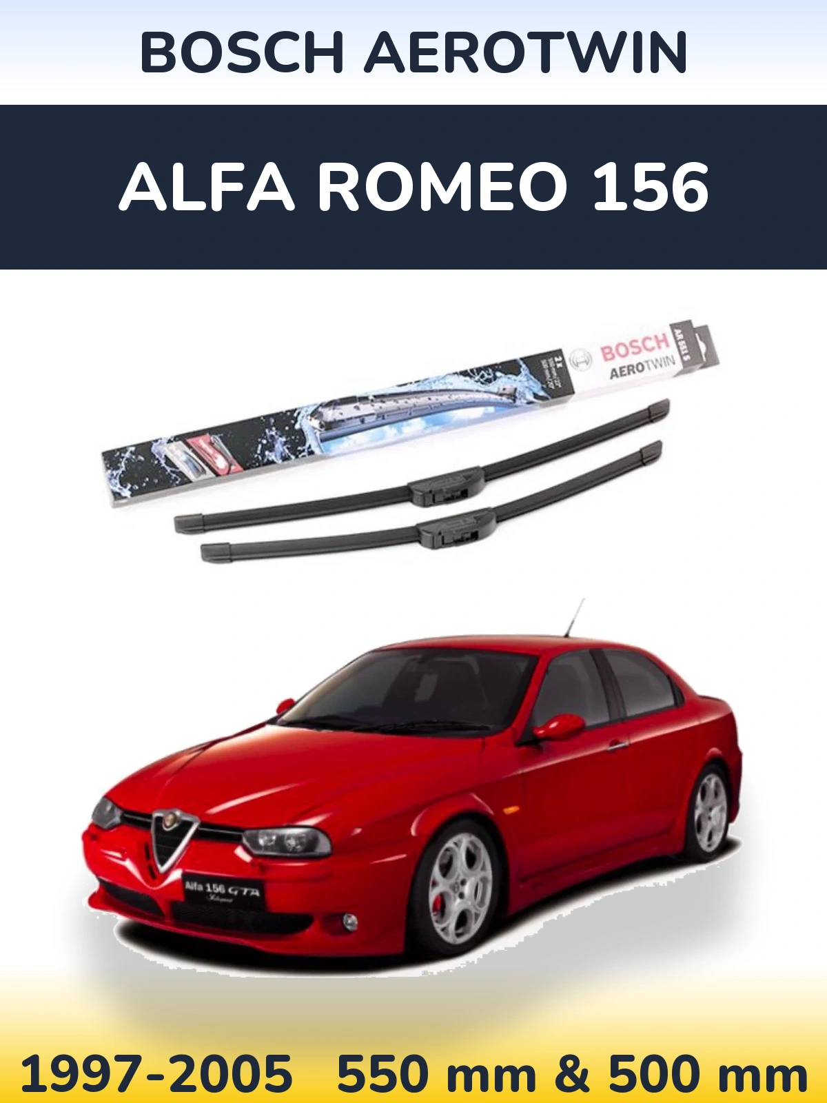 Front wiper blade set BOSCH AeroTwin 550 & 500 mm for Alfa Romeo 156 1997-2005