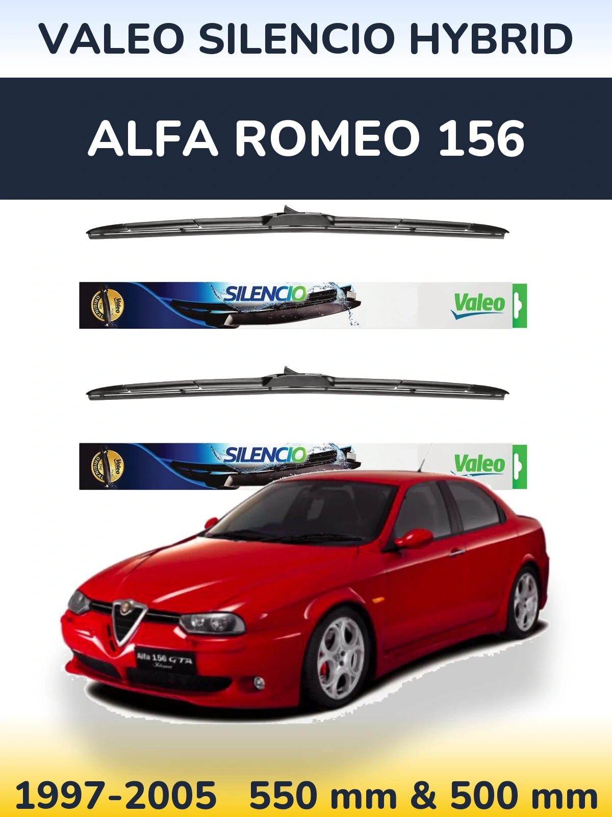 Комплект передних дворников Valeo Silencio Hybrid 550 & 500 мм для Alfa Romeo 156 1997-2005