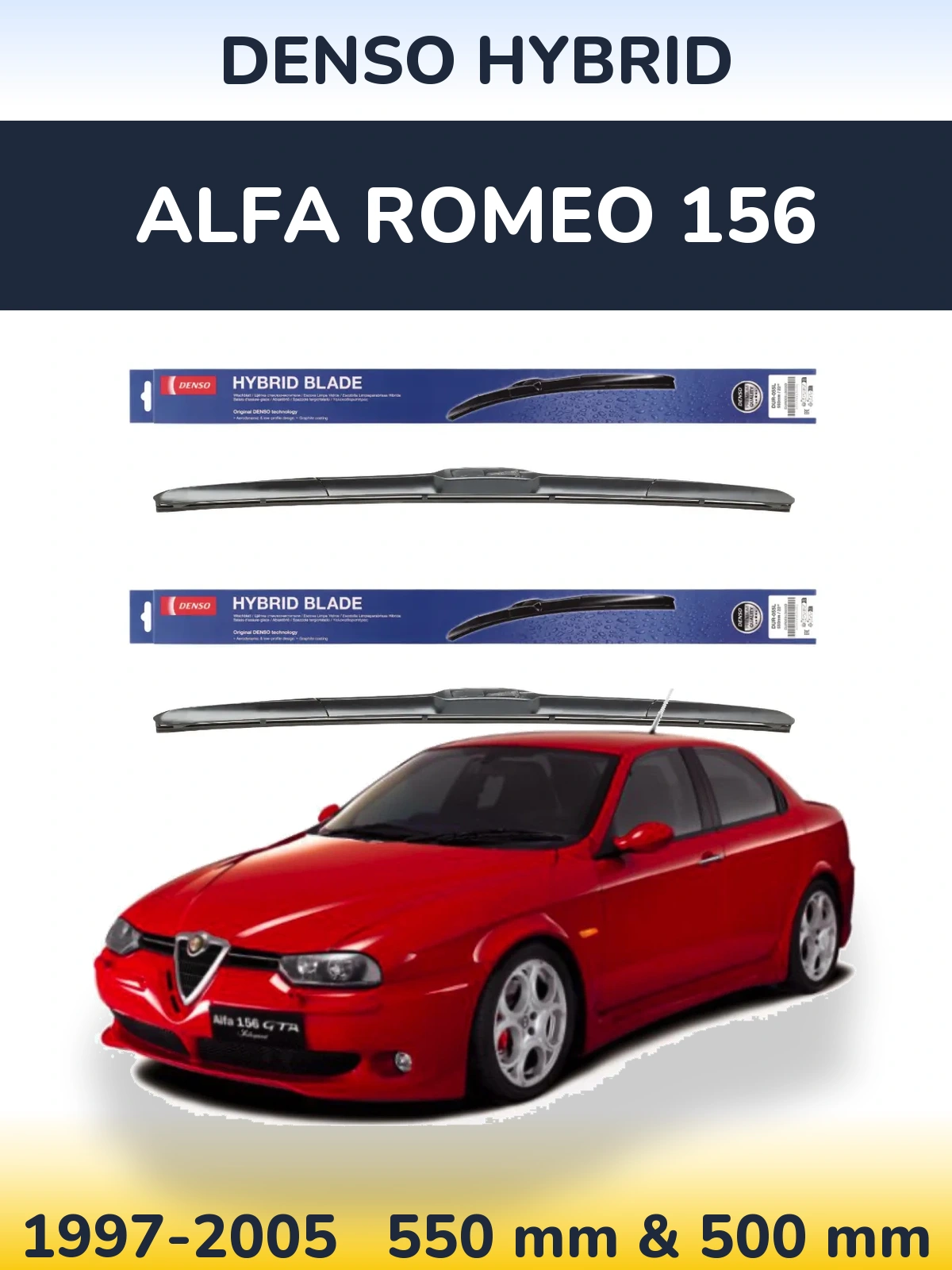 Front wiper blade set Denso Hybrid 550 & 500 mm for Alfa Romeo 156 1997-2005
