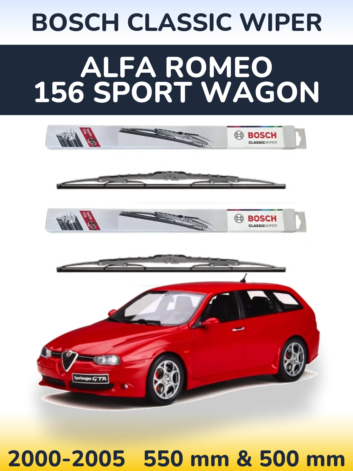 Комплект передних дворников BOSCH Classic Wiper 550 & 500 мм для Alfa Romeo 156 Sport Wagon 2000-2005