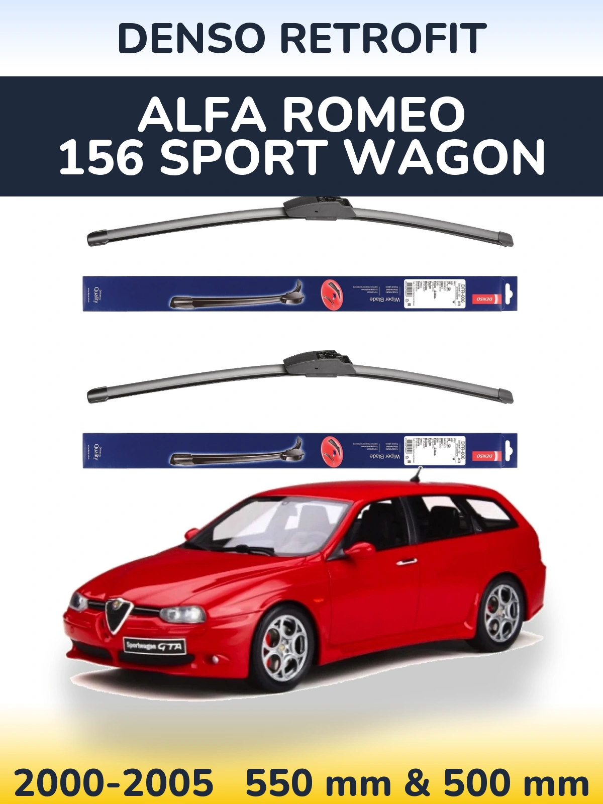Комплект передних дворников Denso Retrofit 550 & 500 мм для Alfa Romeo 156 Sport Wagon 2000-2005