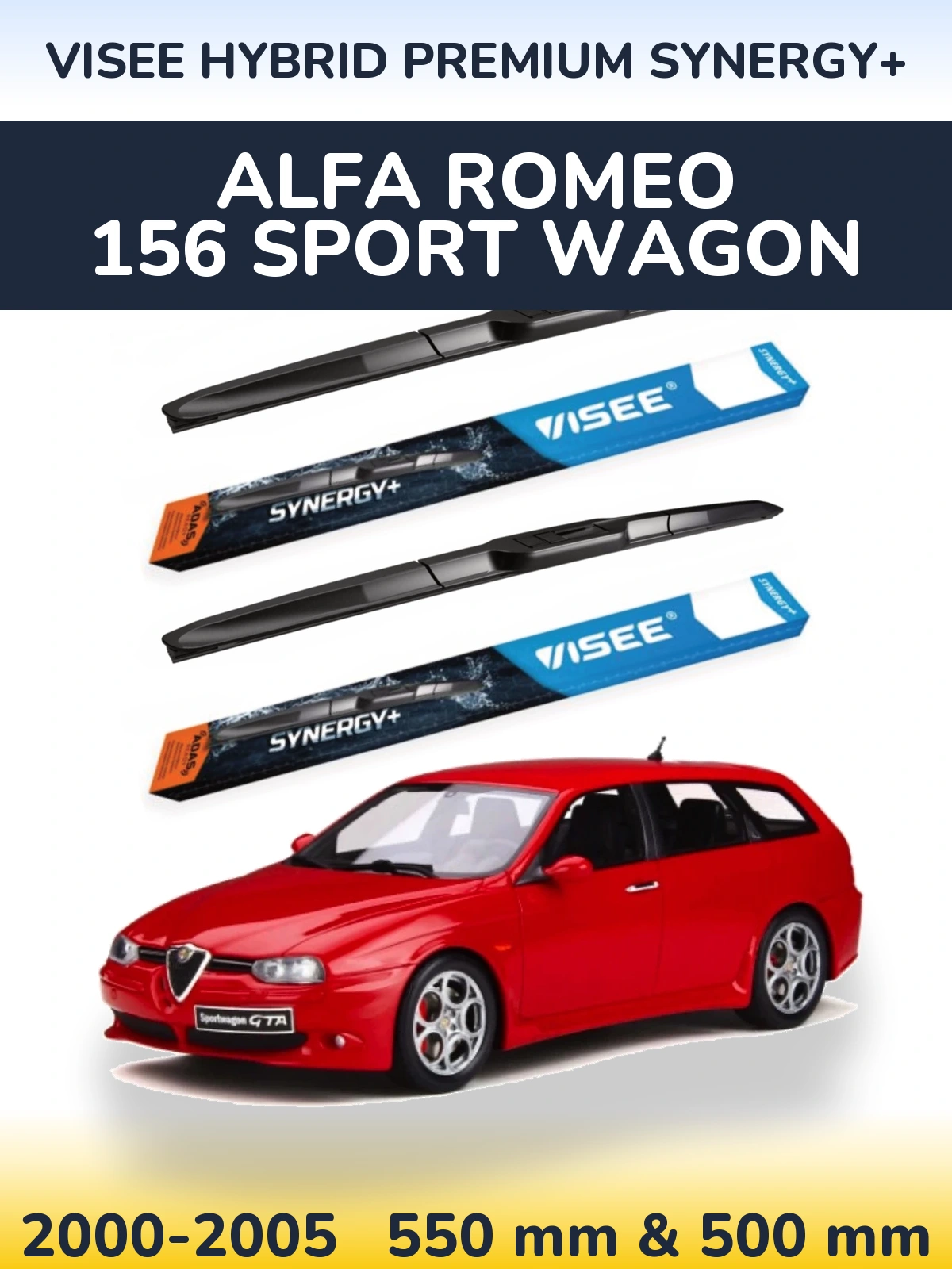Комплект передніх щіток VISEE HYBRID PREMIUM SYNERGY+ 550 & 500 мм для Alfa Romeo 156 Sport Wagon 2000-2005