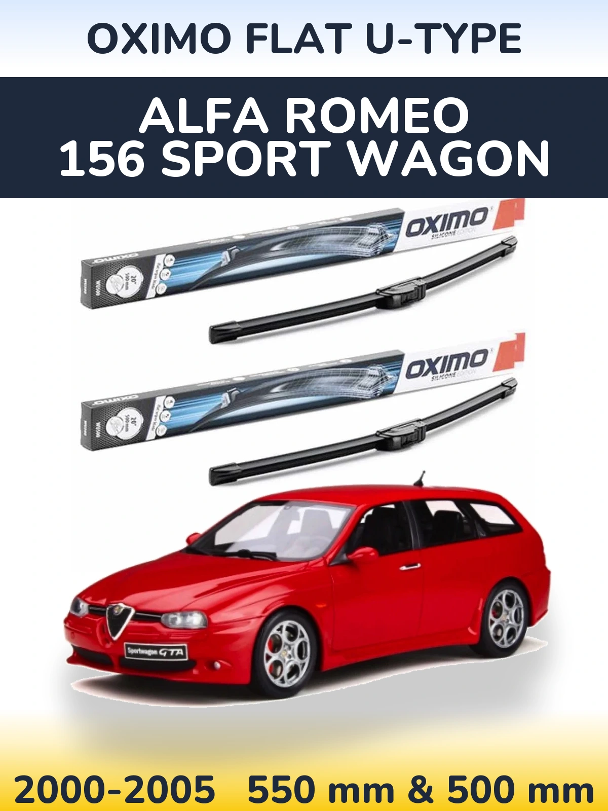 Front wiper blade set Oximo Flat U-type 550 & 500 mm for Alfa Romeo 156 Sport Wagon 2000-2005