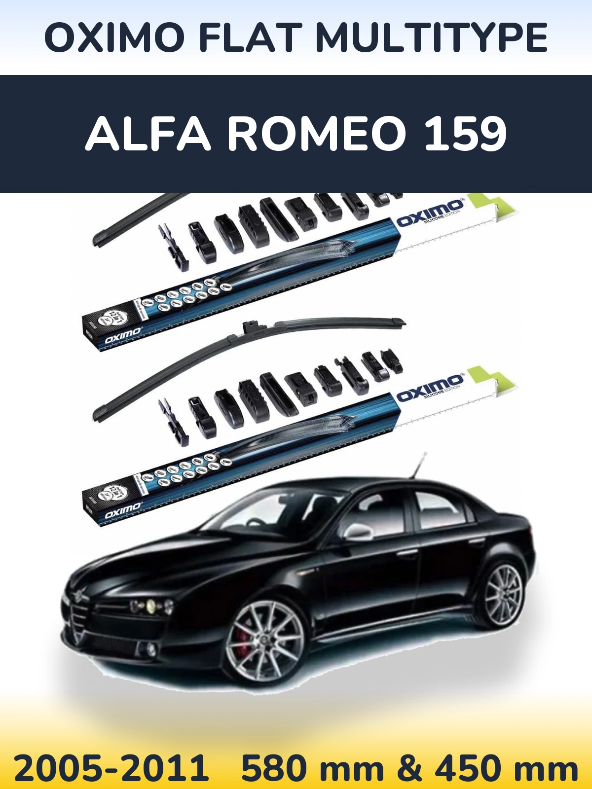 Front wiper blade set Oximo Flat MultiTipse 580 & 450 mm for Alfa Romeo 159 2005-2011