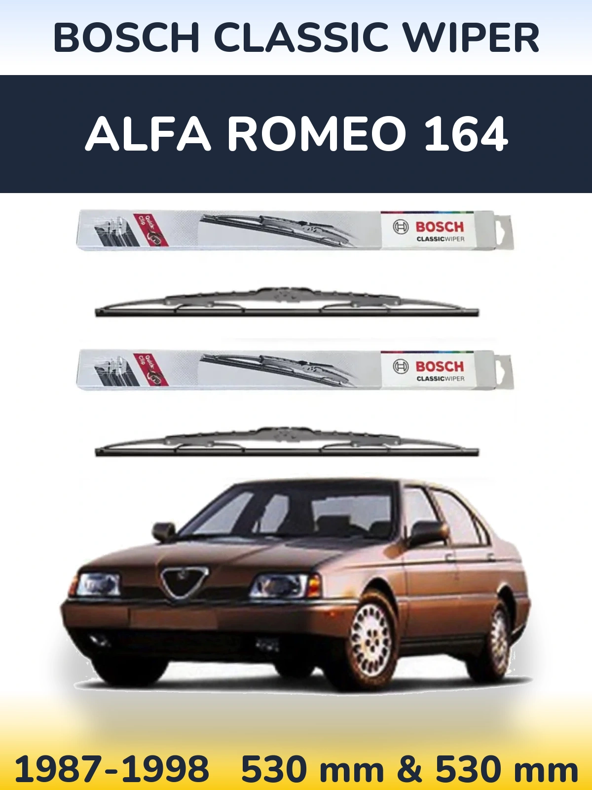 Комплект передних дворников BOSCH Classic Wiper 530 & 530 мм для Alfa Romeo 164 1987-1998
