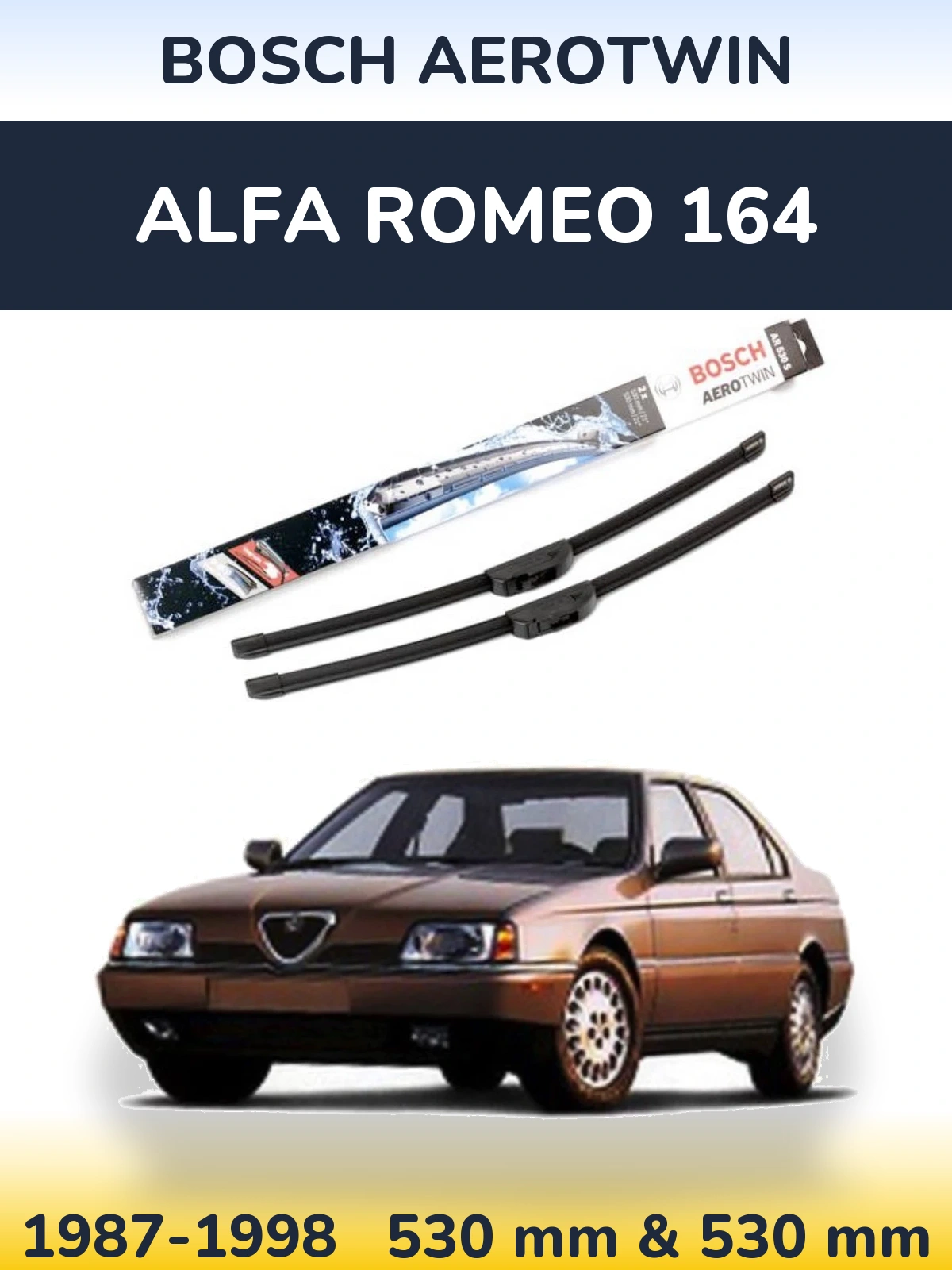 Комплект передних дворников BOSCH AeroTwin 530 & 530 мм для Alfa Romeo 164 1987-1998