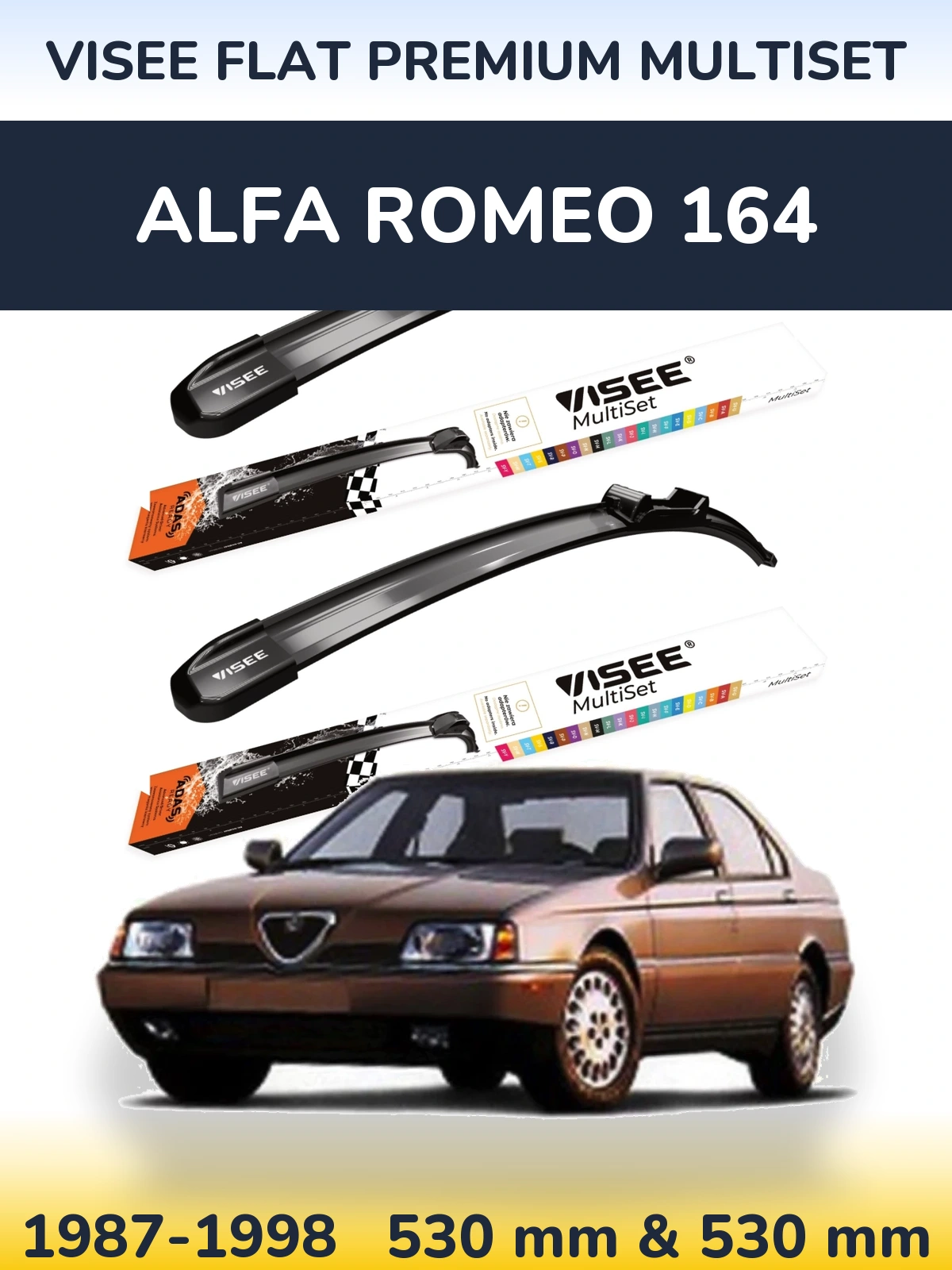 Front wiper blade set VISEE FLAT PREMIUM MultiSet 530 & 530 mm for Alfa Romeo 164 1987-1998
