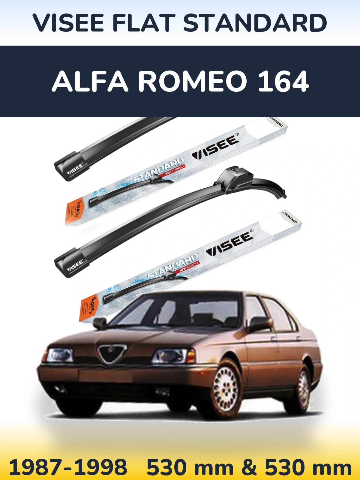 Комплект передних дворников VISEE FLAT STANDARD 530 & 530 мм для Alfa Romeo 164 1987-1998
