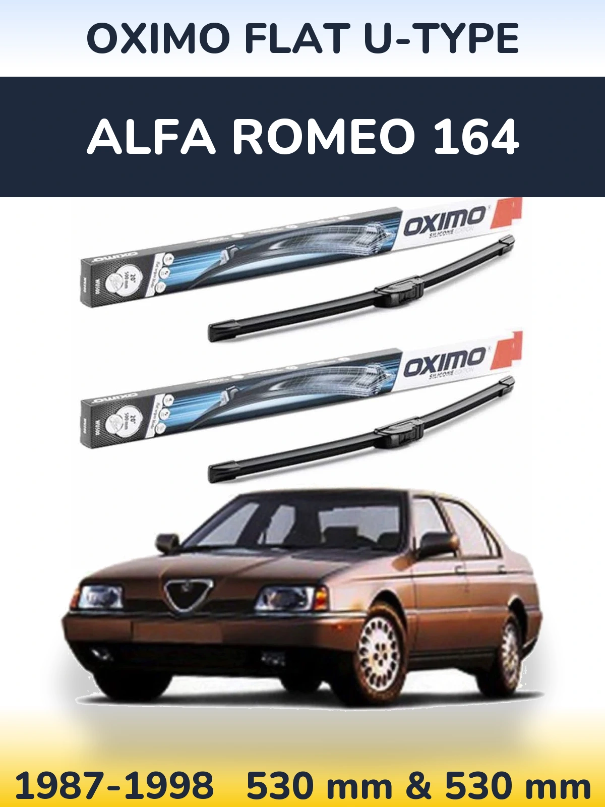 Front wiper blade set Oximo Flat U-type 530 & 530 mm for Alfa Romeo 164 1987-1998