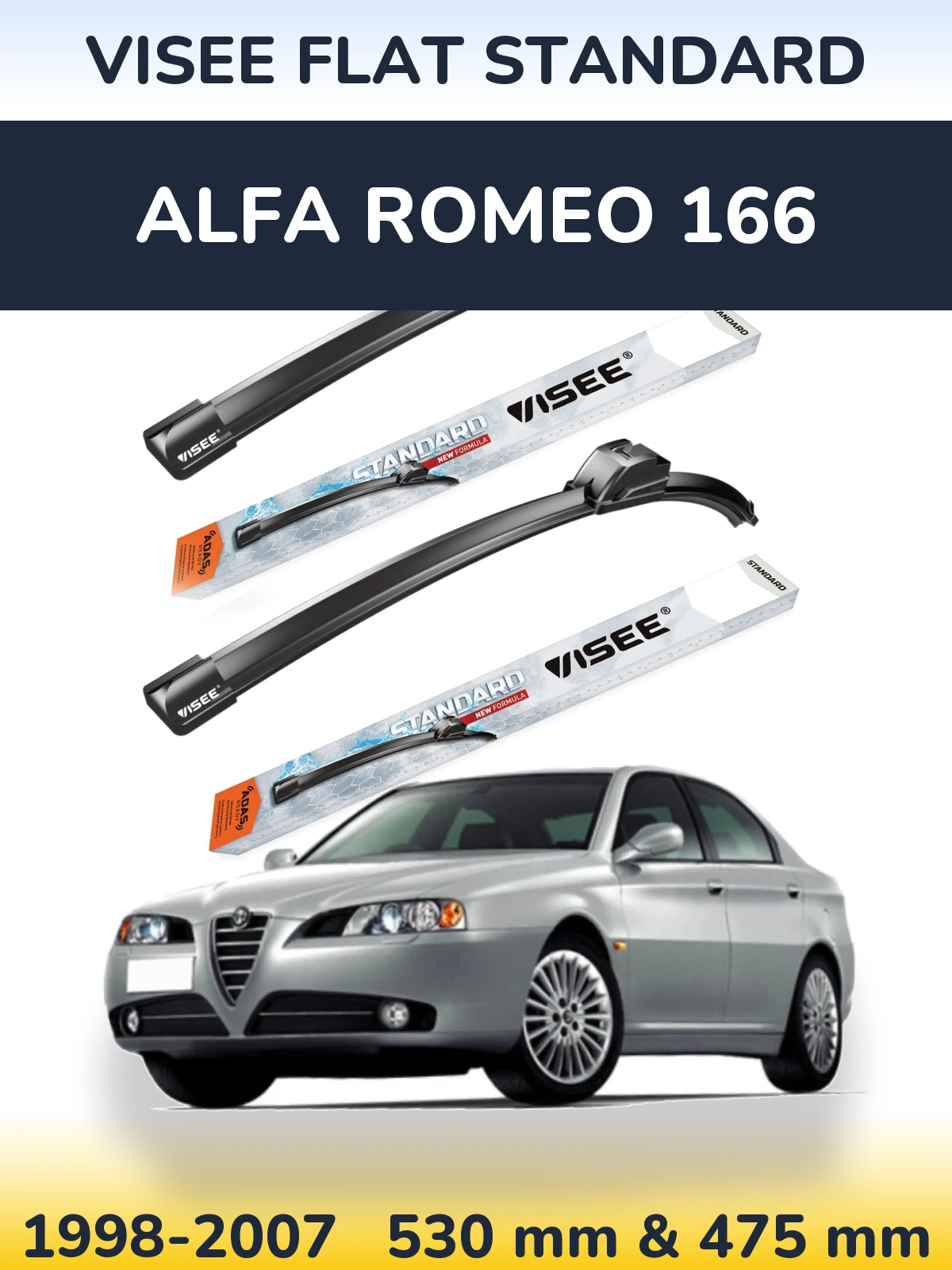 Комплект передних дворников VISEE FLAT STANDARD 530 & 475 мм для Alfa Romeo 166 1998-2007