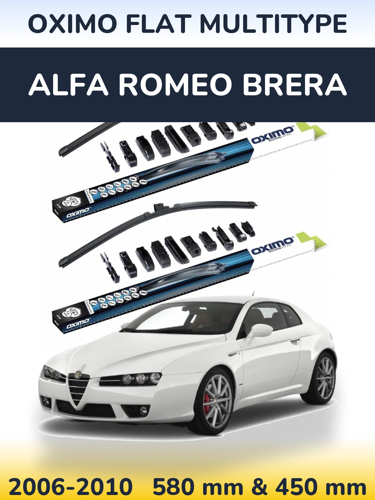 Front wiper blade set Oximo Flat MultiTipse 580 & 450 mm for Alfa Romeo Brera 2006-2010