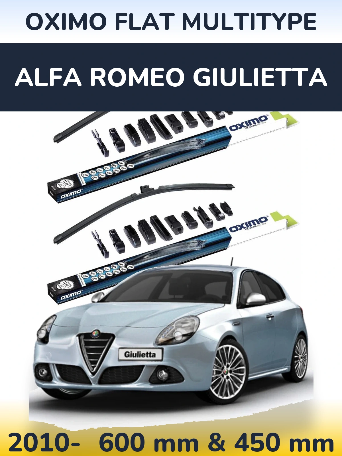 Front wiper blade set Oximo Flat MultiTipse 600 & 450 mm for Alfa Romeo Giulietta 2010-2026