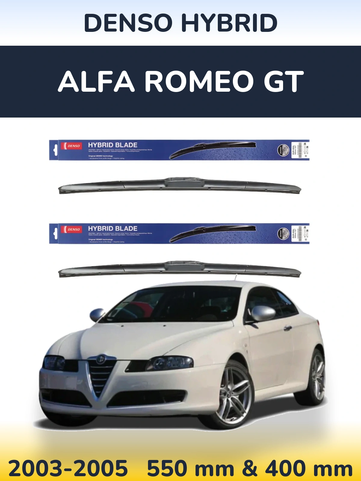 Front wiper blade set Denso Hybrid 550 & 400 mm for Alfa Romeo GT 2003-2005