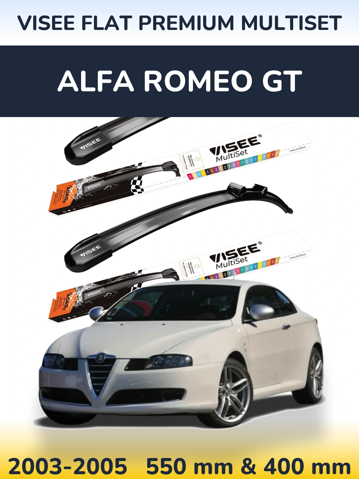 Front wiper blade set VISEE FLAT PREMIUM MultiSet 550 & 400 mm for Alfa Romeo GT 2003-2005