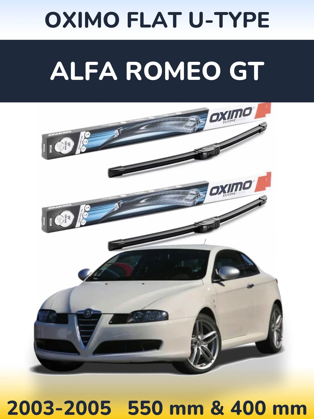 Front wiper blade set Oximo Flat U-type 550 & 400 mm for Alfa Romeo GT 2003-2005