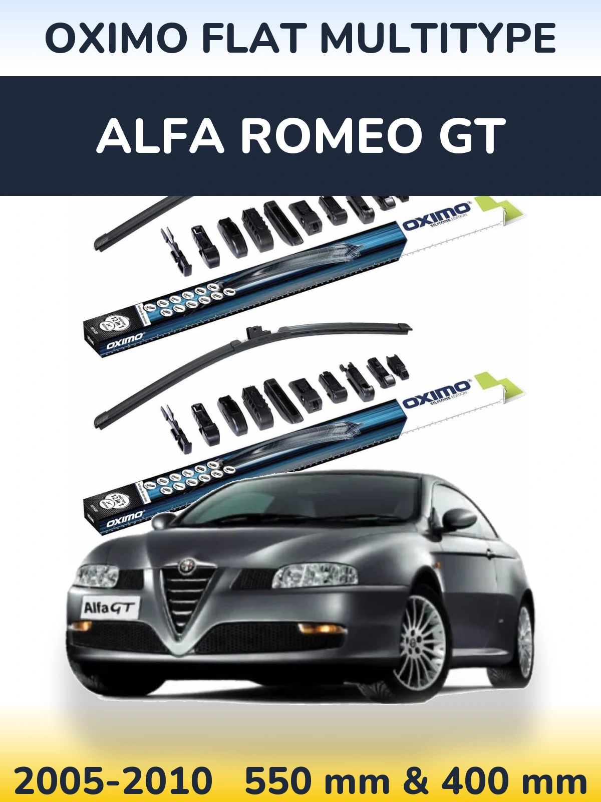 Front wiper blade set Oximo Flat MultiTipse 550 & 400 mm for Alfa Romeo GT 2005-2010
