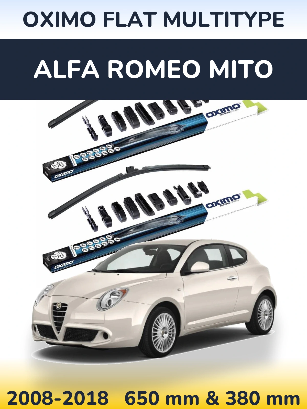 Front wiper blade set Oximo Flat MultiTipse 650 & 380 mm for Alfa Romeo MiTo 2008-2018