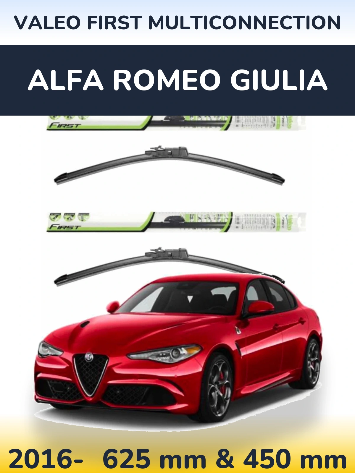 Front wiper blade set Valeo First MultiConnection 600 & 450 mm for Alfa Romeo Giulia 2016-2026