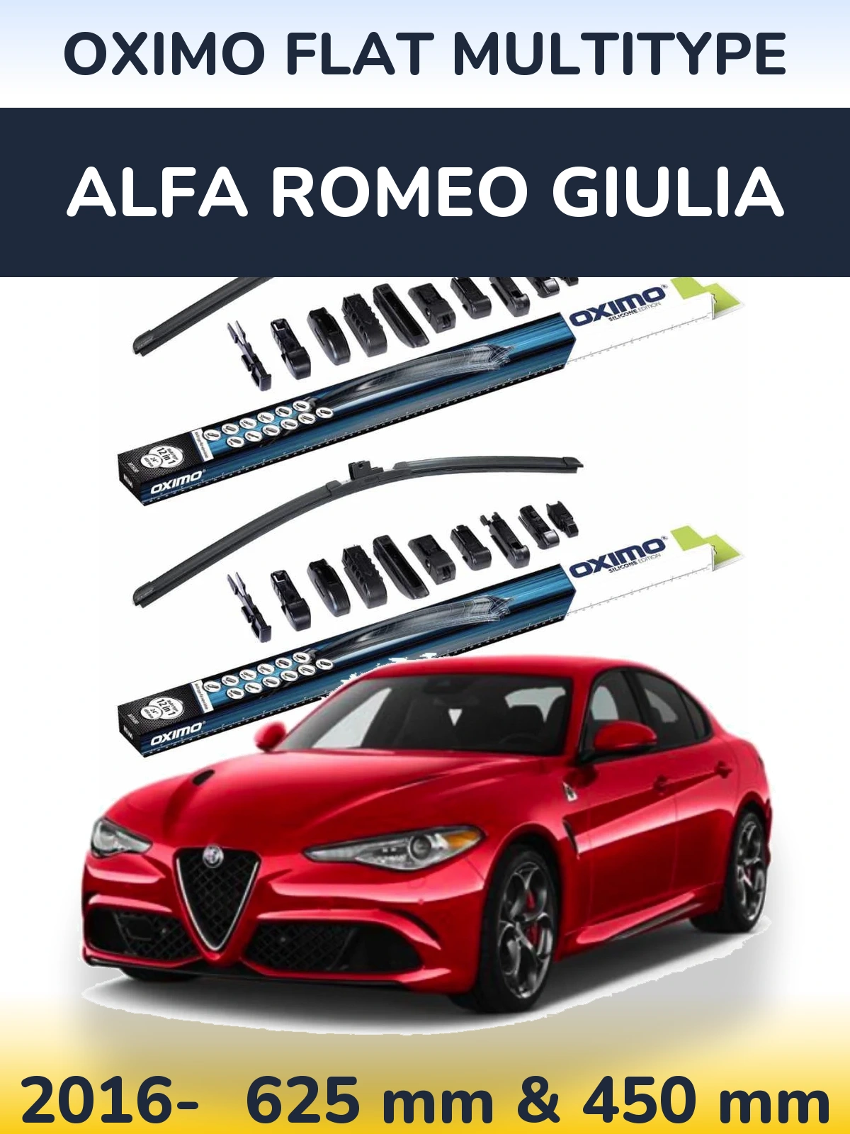 Комплект передних дворников Oximo Flat MultiТипe 600 & 450 мм для Alfa Romeo Giulia 2016-2026