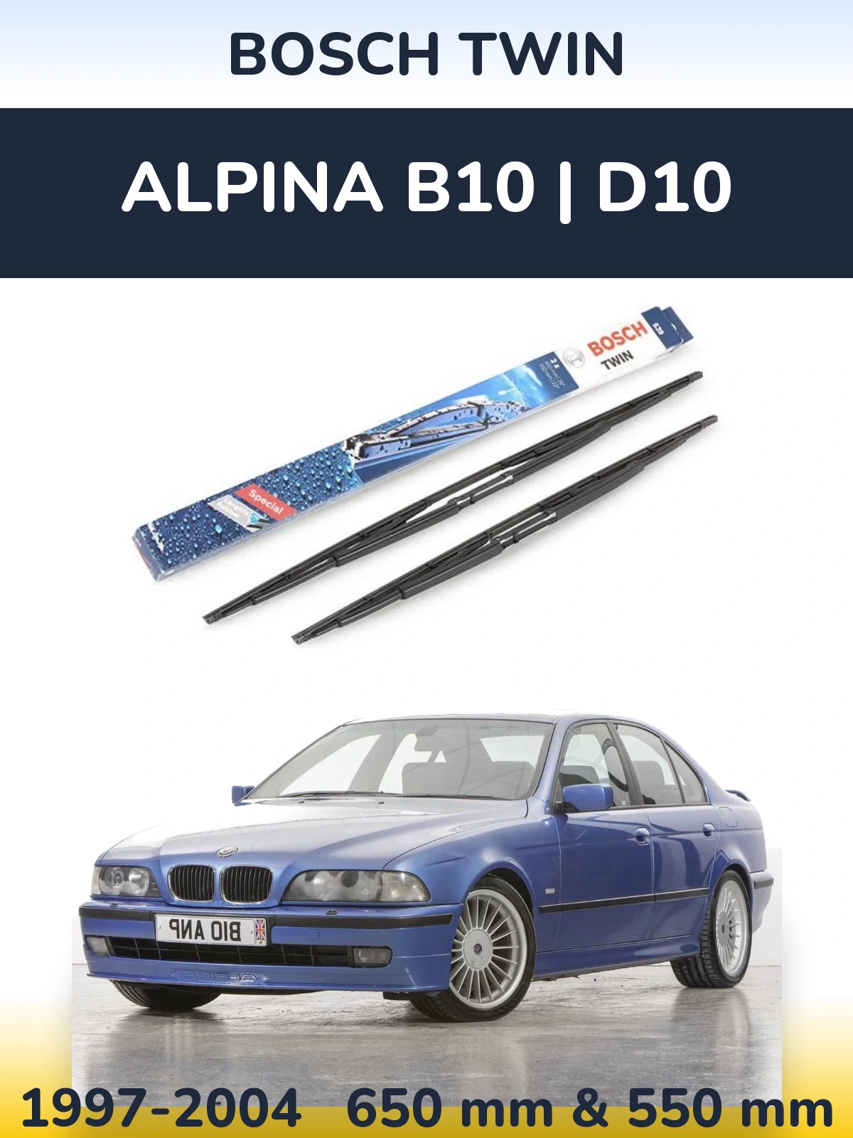 Front wiper blade set BOSCH Twin 650 & 550 mm for Alpina B10 | D10 1997-2004