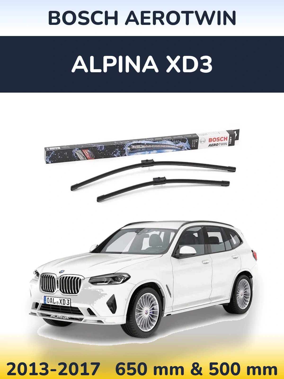 Front wiper blade set BOSCH AeroTwin 650 & 500 mm for Alpina XD3 2013-2017