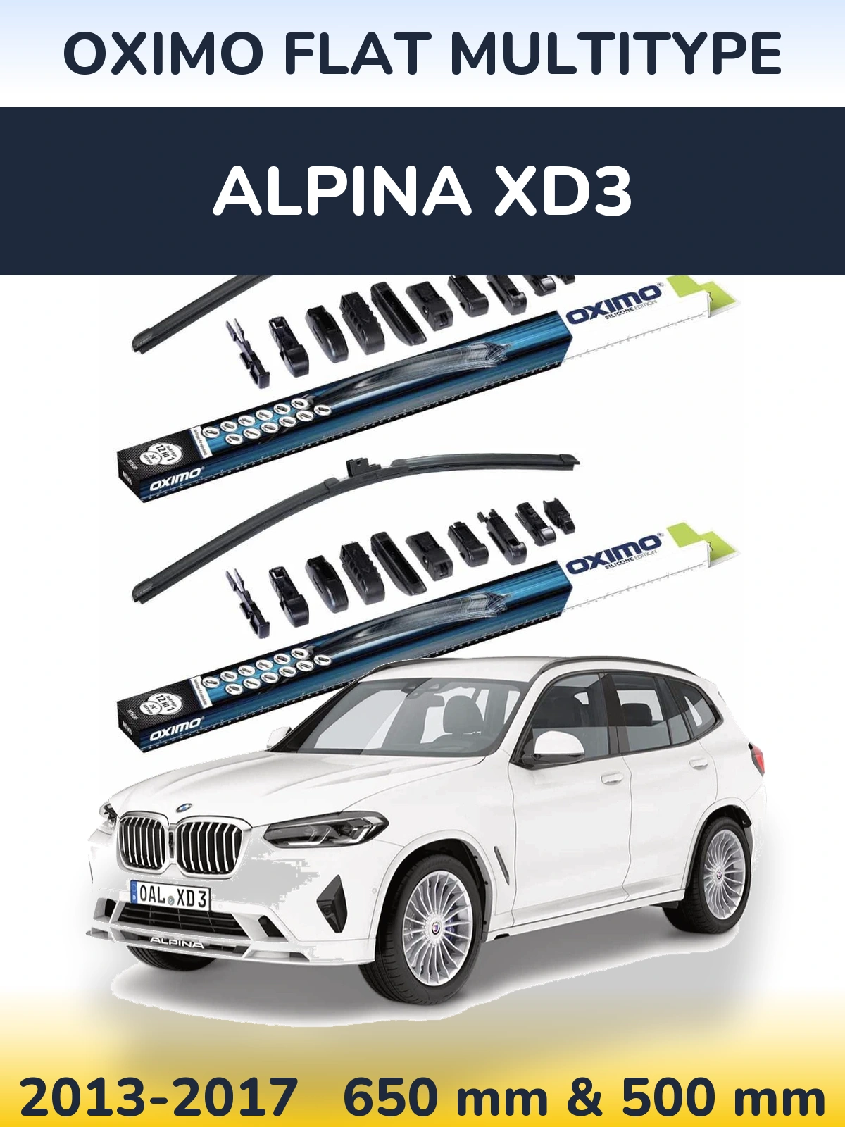Front wiper blade set Oximo Flat MultiTipse 650 & 500 mm for Alpina XD3 2013-2017