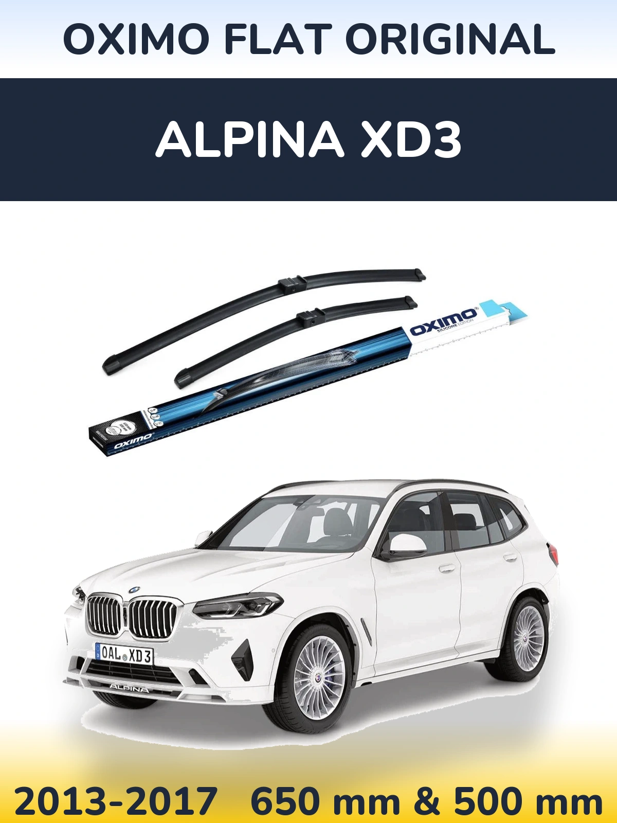 Front wiper blade set Oximo Flat Original 650 & 500 mm for Alpina XD3 2013-2017