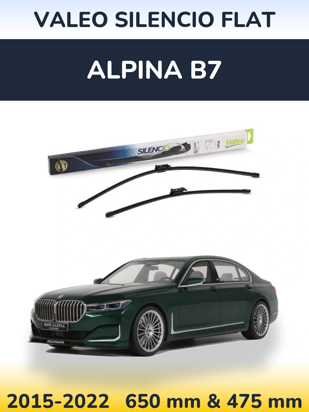Front wiper blade set Valeo Silencio Flat 650 & 475 mm for Alpina B7 2015-2022