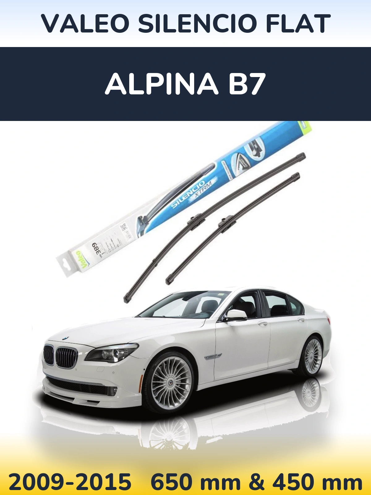 Front wiper blade set Valeo Silencio Flat 650 & 450 mm for Alpina B7 2009-2015