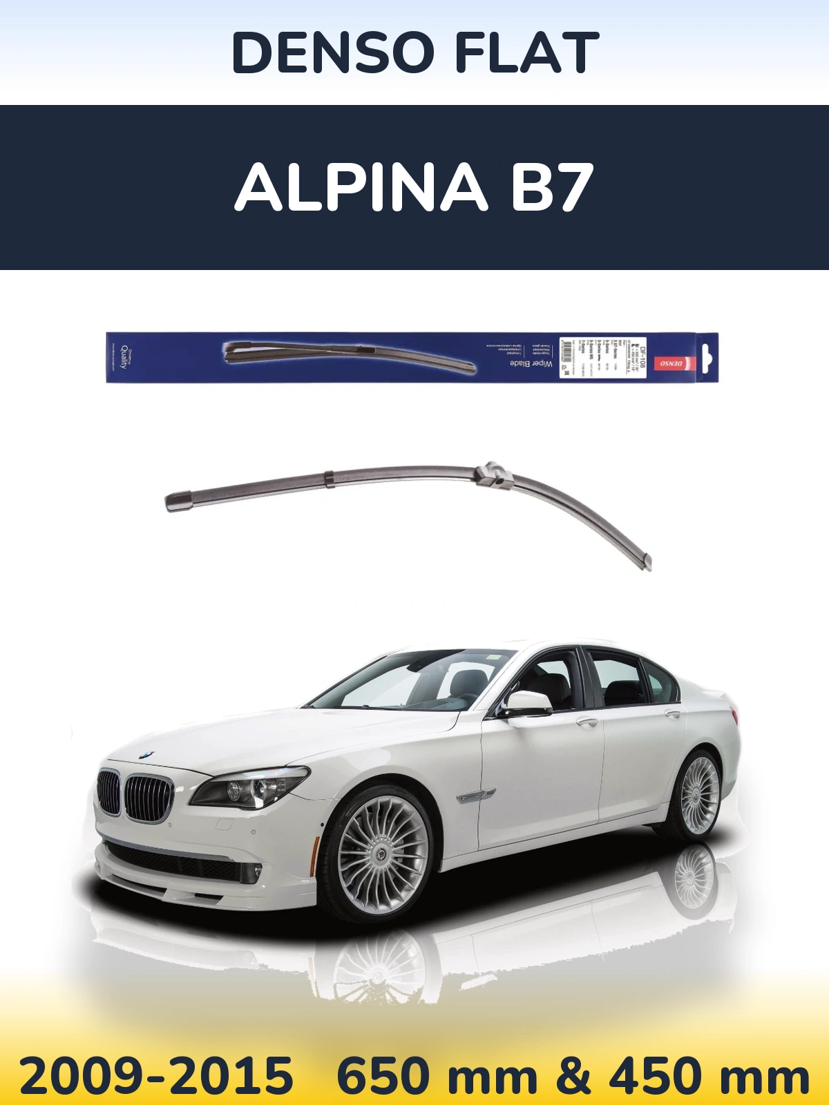 Front wiper blade set Denso Flat 650 & 450 mm for Alpina B7 2009-2015