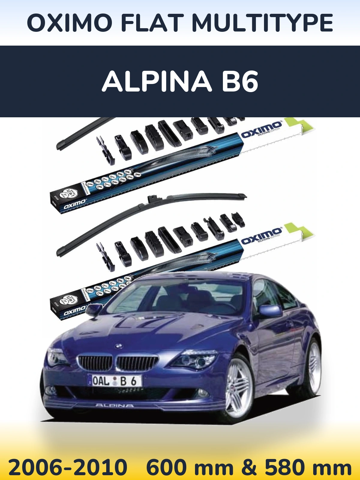 Front wiper blade set Oximo Flat MultiTipse 600 & 580 mm for Alpina B6 2006-2010